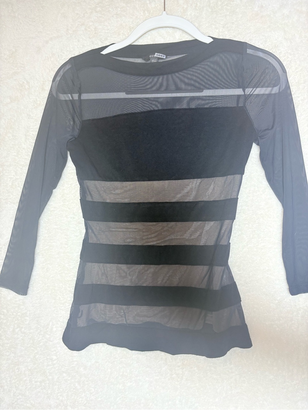 Guess Black Sheer Stripe Long Sleeve Top Size Small 0667